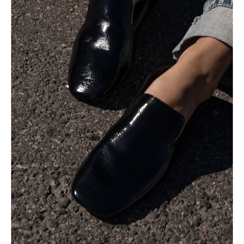 Zara Shiny Black Slip-On Loafers